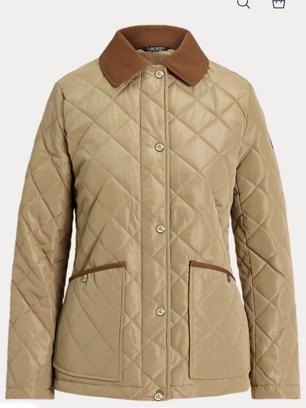 Lauren Ralph Lauren Quilted Barn Jacket Birch Tan M Twill Trim Diamond Coat LRL